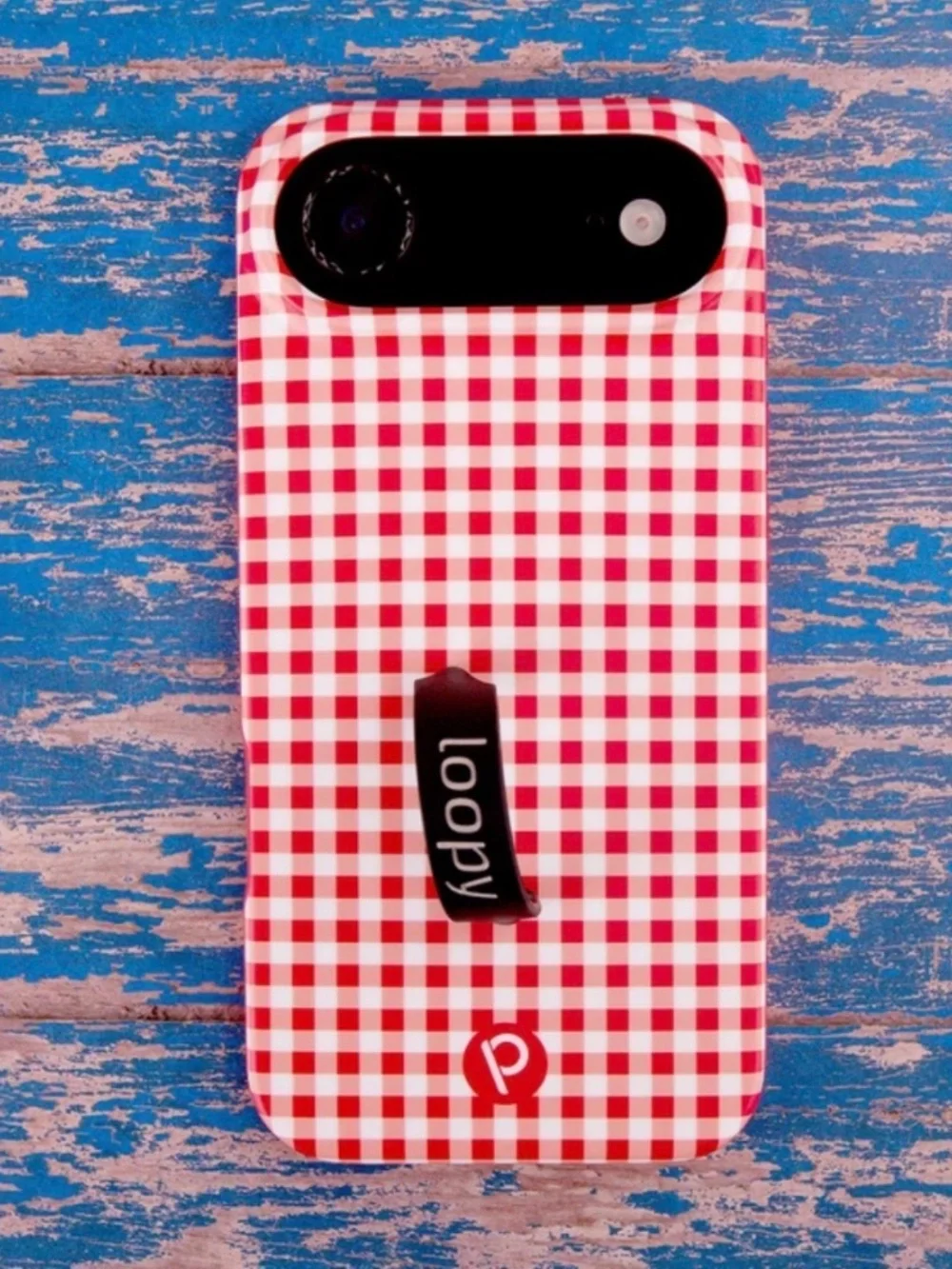 Loopy iPhone 16 Plus Red and White Checked + Holiday Bows Loop